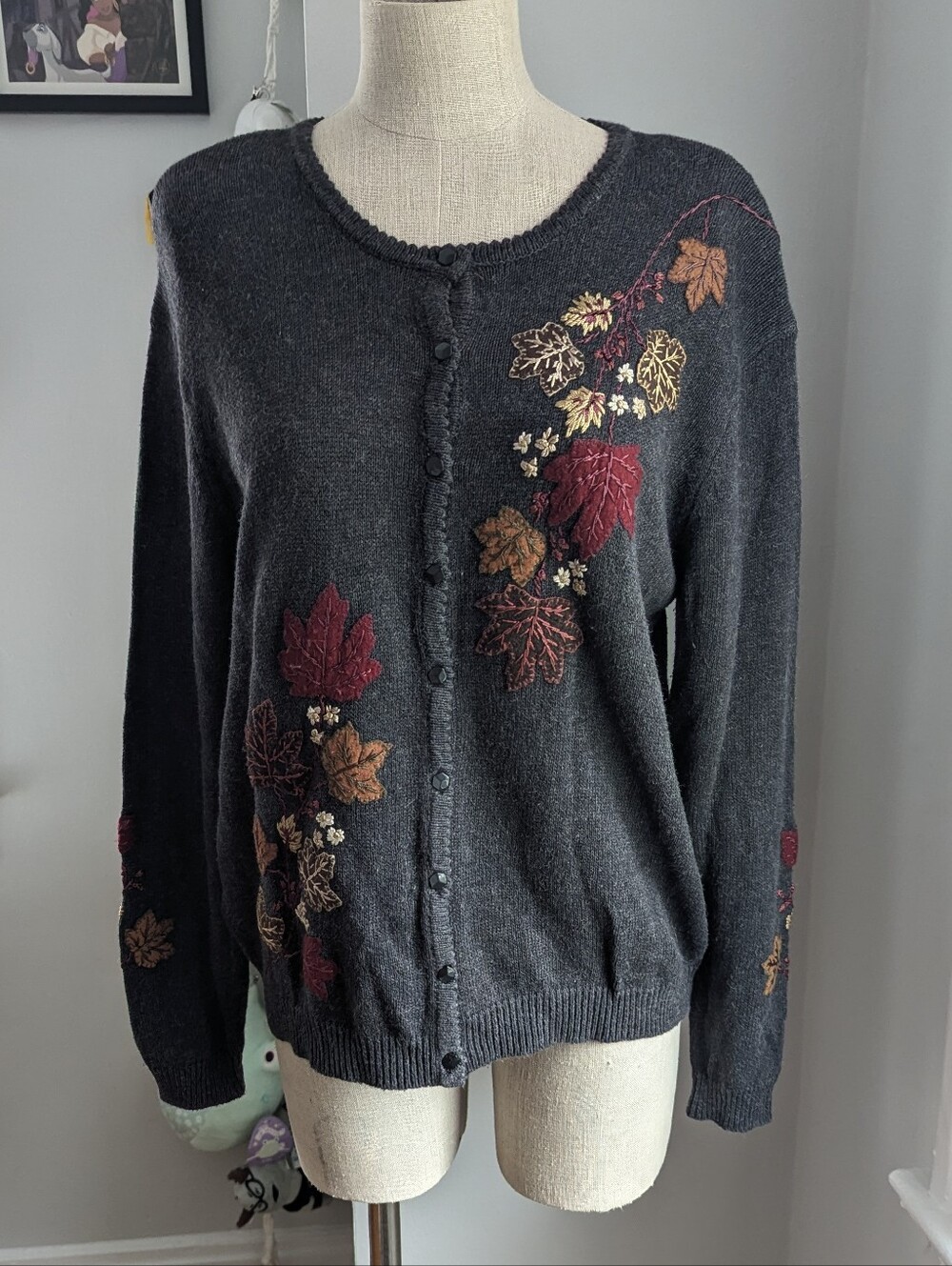 Vintage Tiara International Fall Leaf Embroidered Cardigan Sweater